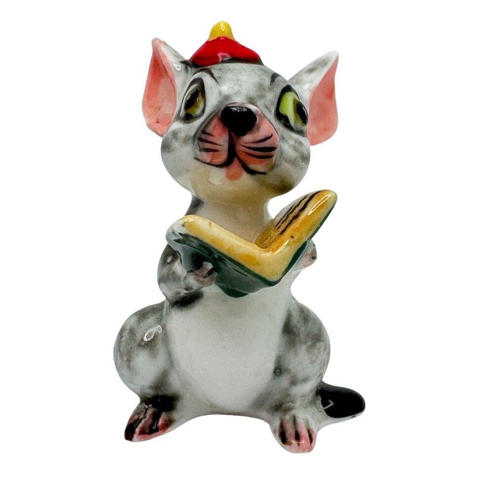 Kelvin Japan Bone China Mouse Figurine With Book 1.5"  Vintage RARE